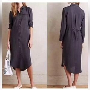 Anthropologie Maeve carbon grey Button-Down Midi Dress Lagenlook jemima
